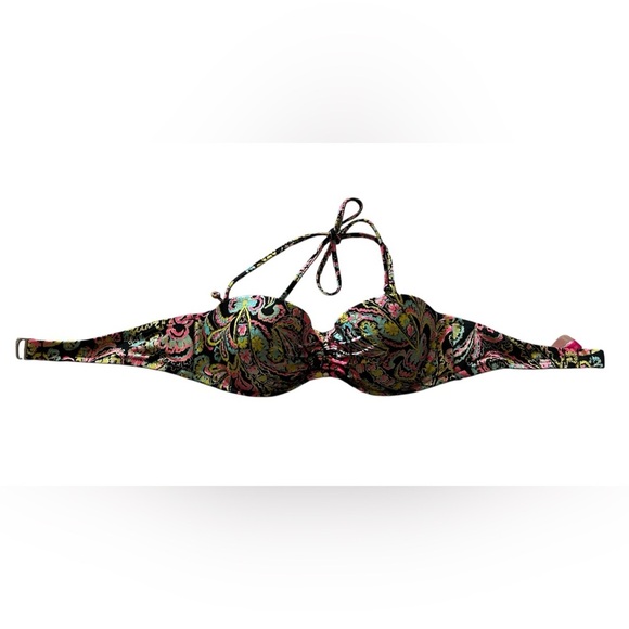 Floral Multicolor Women's Tie Up Swim Top - Picture 2 of 5